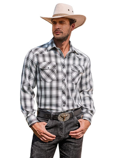Plaid Long Sleeve Casual Shirt with Pockets (US Only) Shirts COOFANDY Store Black White S 