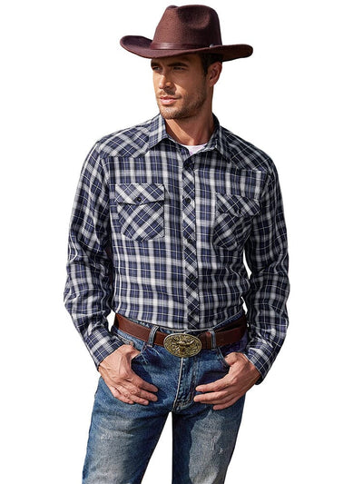 Plaid Long Sleeve Casual Shirt with Pockets (US Only) Shirts COOFANDY Store Dark Blue S 