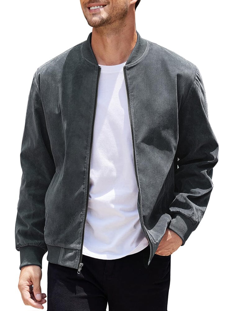 Vintage Suede Bomber Jacket (US Only) Jackets coofandy Dark Grey S 