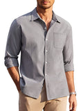 Classic Solid Long Sleeve Button Shirt with Chest Pocket (US Only) Shirts coofandy Grey S 