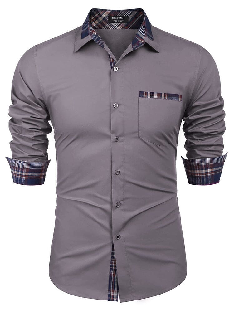 Cotton Plaid Collar Button Down Shirt (Us Only) Shirts & Polos COOFANDY Store Grey S 