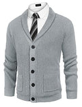 Lapel Button Up Cable Knit Cardigan with Pockets (US Only) Cardigans COOFANDY Store Light Grey S 