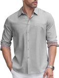 Classic Casual Plaid Splicing Shirt (US Only) Shirts coofandy Light Grey S 
