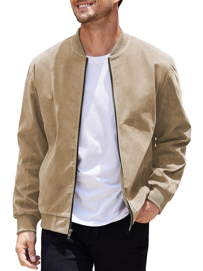 Vintage Suede Bomber Jacket (US Only) Jackets coofandy Light Khaki S 