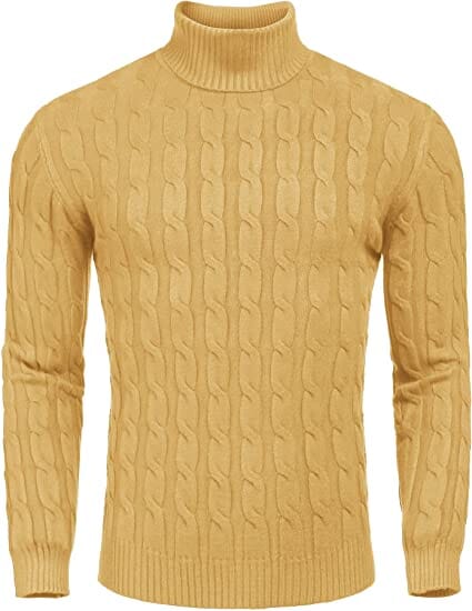 Slim Fit Turtleneck Twisted Knitted Pullover Sweater (US Only) Sweaters COOFANDY Store Light Yellow XS 