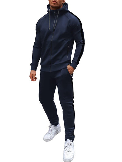 Casual 2-Piece Jogger Tracksuit Set (US Only) Sports Set coofandy Navy Blue S 