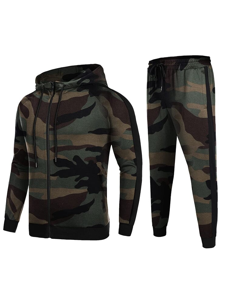 Casual 2-Piece Jogger Tracksuit Set (US Only) Sports Set coofandy Camo S 