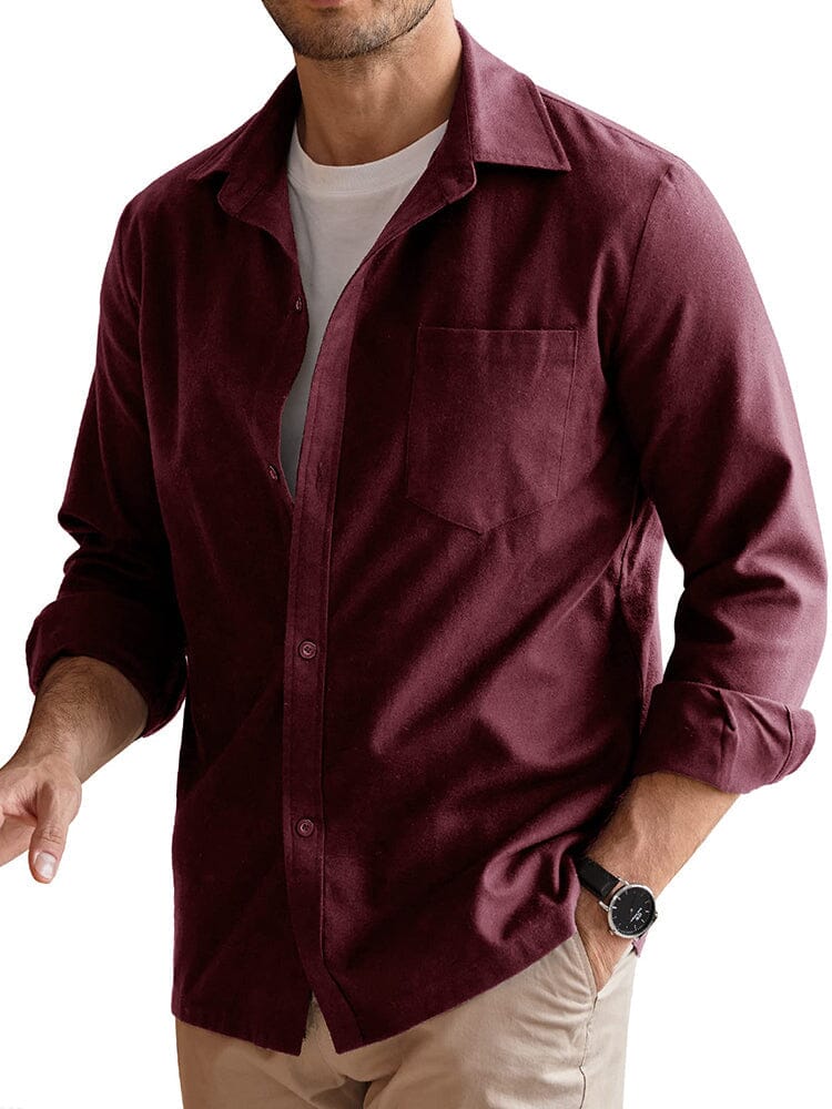 Long Sleeve Button Down Flannel Shirt (US Only) Shirts COOFANDY Store Wine Red L 