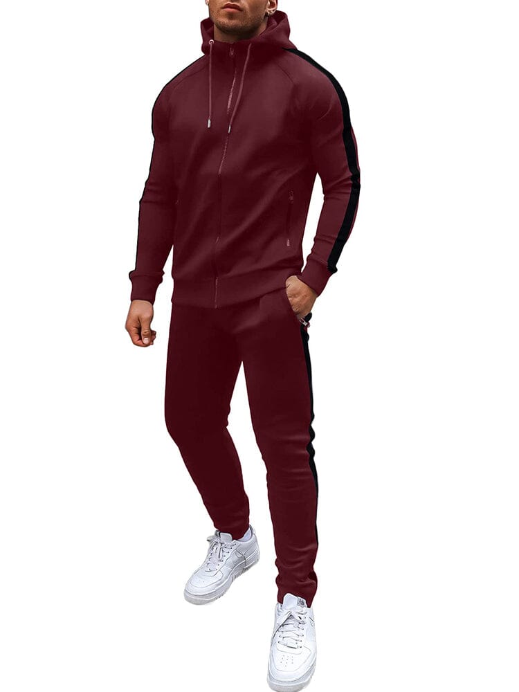 Casual 2-Piece Jogger Tracksuit Set (US Only) Sports Set coofandy Wine Red S 