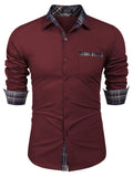 Cotton Plaid Collar Button Down Shirt (Us Only) Shirts & Polos COOFANDY Store Deep Red S 